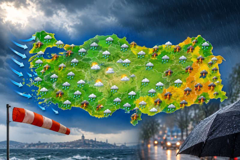 Meteoroloji'den Türkiye Geneli İçin Kuvvetli Yağış ve Rüzgâr Uyarısı
