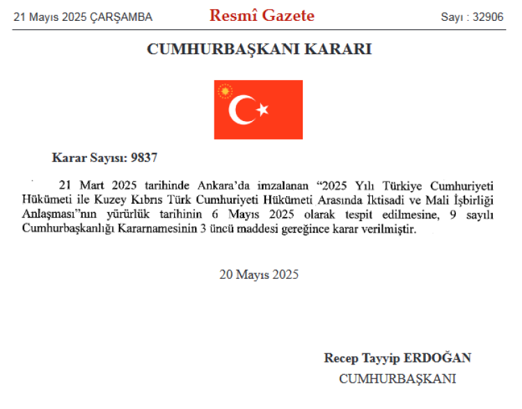Türkiye ile KKTC iktisadi ve mali işbirliği ‘Resmi’leşti