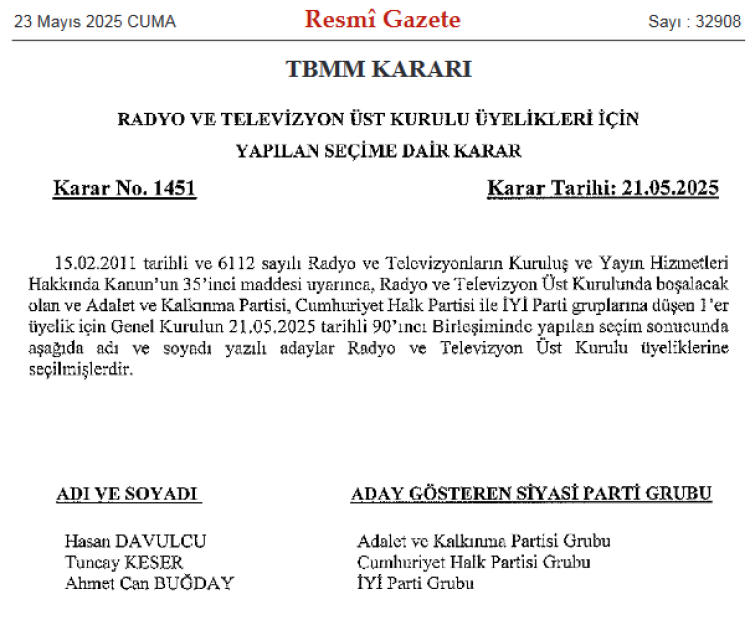 RTÜK’ün yeni üyeleri Resmi Gazete’de
