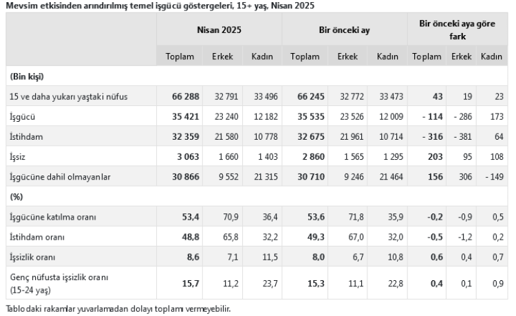 İşsizlikte artış, istihdam ve işgücünde düşüş!