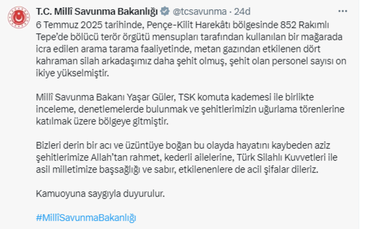 Pençe-Kilit’te acı artış: Şehidimiz 12’ye yükseldi!