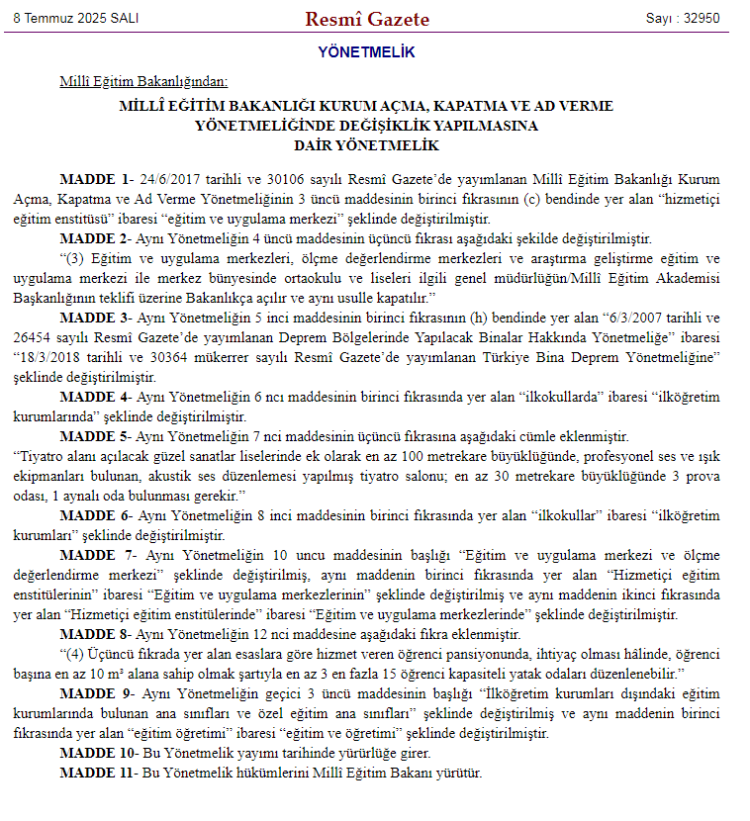 Eğitim kurumları için yeni düzenlemeler ‘Resmi’leşti