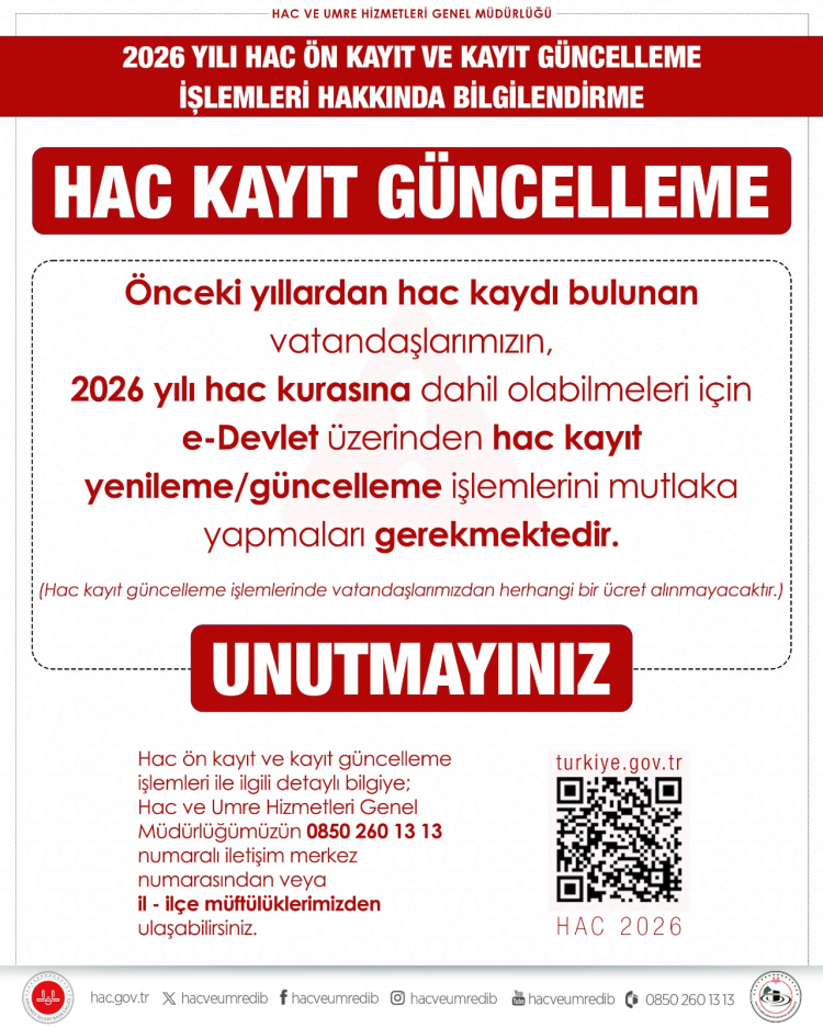 2026 Hac kurası için kayıt uyarısı!