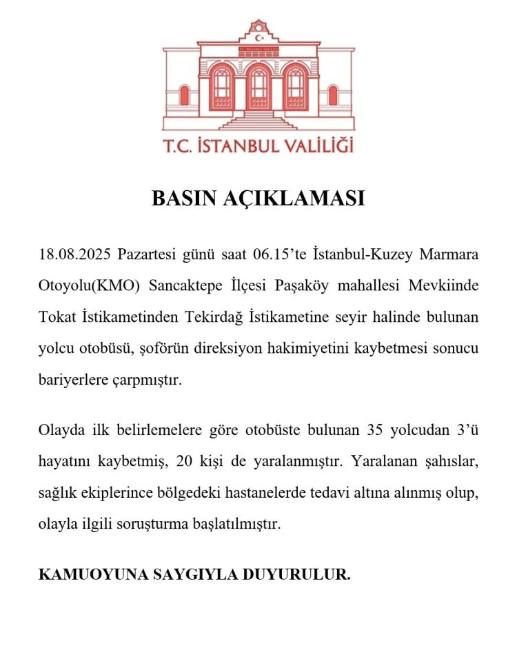 İstanbul Kuzey Marmara Otoyolu’nda feci kaza: 3 ölü, 20 yaralı!