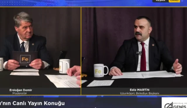 Uzunköprü Belediye Başkanı Ediz Martin, Fe TV'de ilçe ekonomisi ve OSB yatırımları hakkında açıklama yapıyor.