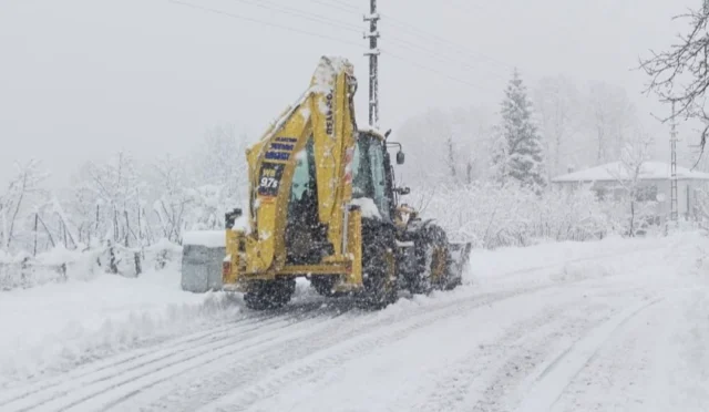 Ordu'da karla mücadele eden belediye ekipleri, kapalı mahalle yollarını ulaşıma açıyor.