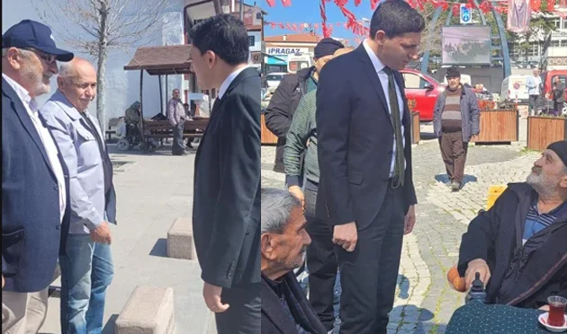 Güdül Kaymakamı Naim Akar, ilçe esnafı ve vatandaşlarla bir araya gelerek sohbet ediyor.