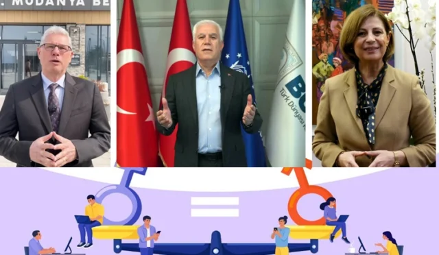 Bursa Büyükşehir Belediye Başkanı Mustafa Bozbey'in 8 Mart Dünya Kadınlar Günü öncesi başlattığı eşitlik çağrısına diğer belediye başkanlarının destek verdiği görsel.