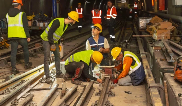 İzmir Bornova'da metro hattında ray yenileme çalışması