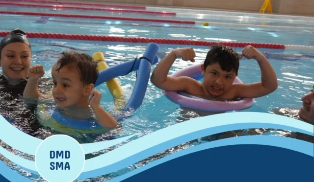 Milas'ta 'Suya Dokun, Hayata Gülümse' projesi kapsamında yüzme dersi alan DMD ve SMA'lı çocuklar