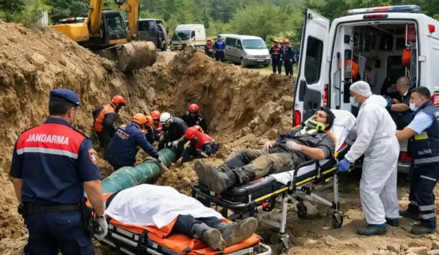 Akçakoca'da doğalgaz çalışması sırasında meydana gelen toprak kayması ve iş kazası