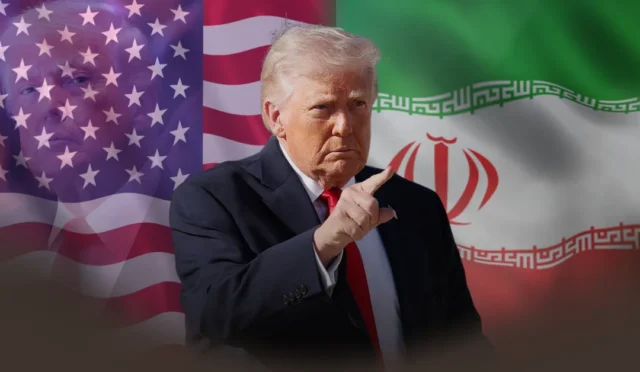 Donald Trump ve İran bayrakları, Pakistan haritası üzerinde