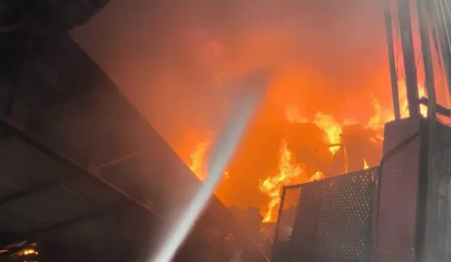 Adana'da geri dönüşüm fabrikasında çıkan yangından yükselen dumanlar