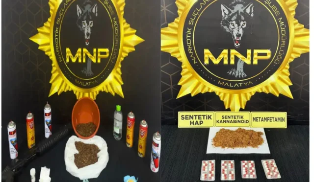 Malatya'da uyuşturucu operasyonu sonrası adliye önünde bekleyen polis ekipleri ve şüpheliler