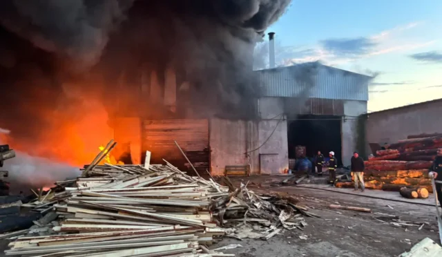 Edirne'nin İpsala ilçesindeki kereste fabrikasında çıkan yangına müdahale eden itfaiye ekipleri