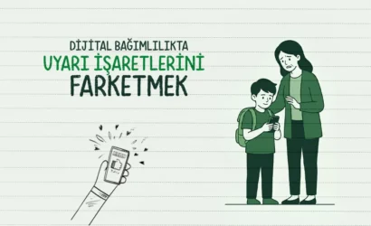 Yeşilay'ın çocuklarda dijital bağımlılık belirtileriyle ilgili uyarısını gösteren görsel