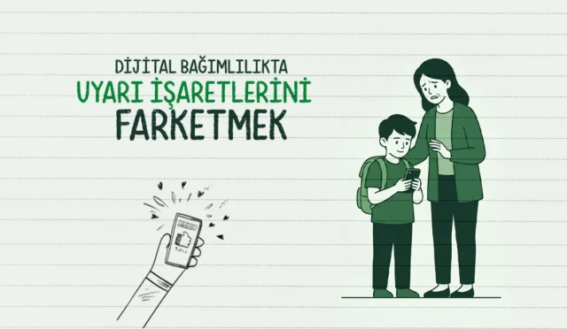 Yeşilay'ın çocuklarda dijital bağımlılık belirtileriyle ilgili uyarısını gösteren görsel