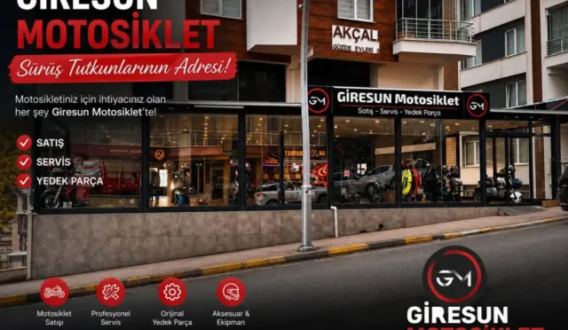 Merhum gazeteci Zeki Al'ın kızı Derya Al'ın Giresun'da açtığı motosiklet dükkanının dış görünüşü