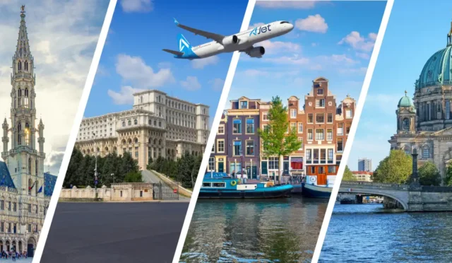 AJet yurt dışı indirimli bilet kampanyası logosu ve uçak görseli