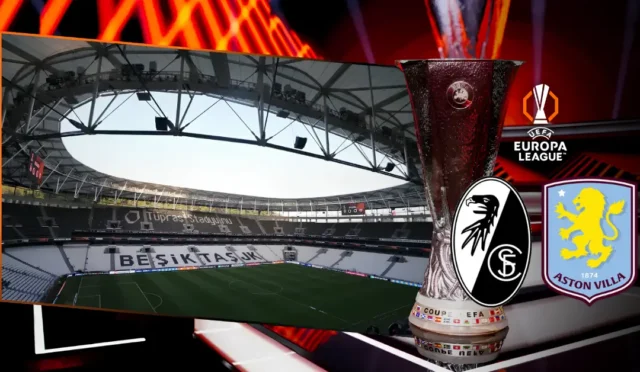 UEFA Avrupa Ligi finalinde Freiburg ve Aston Villa'nın Beşiktaş Park'taki mücadelesini gösteren görsel