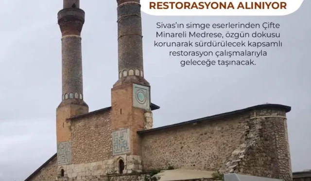 Sivas Çifte Minareli Medrese'de devam eden restorasyon çalışmaları