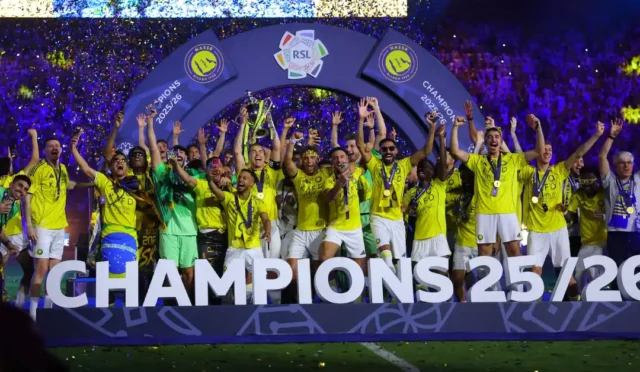 Cristiano Ronaldo'nun Al Nassr formasıyla sevinç anı, Suudi Arabistan Pro Lig şampiyonluğu