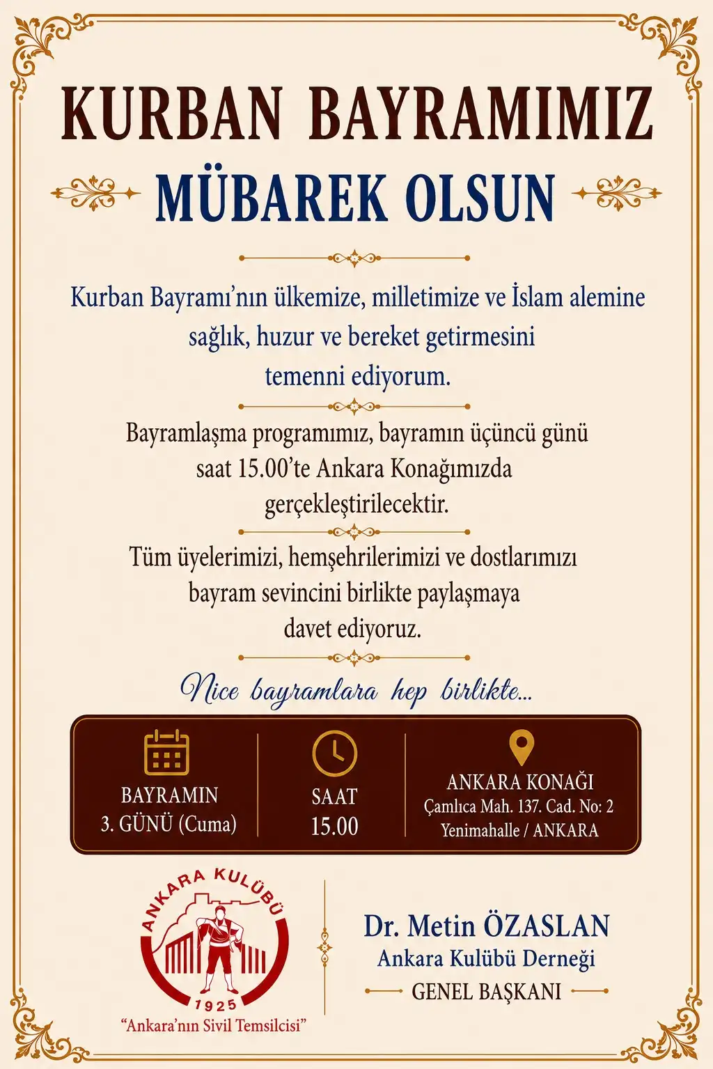 Ankara Kulübü Geleneksel Bayramlaşma Programı İçin Kapılarını Açıyor