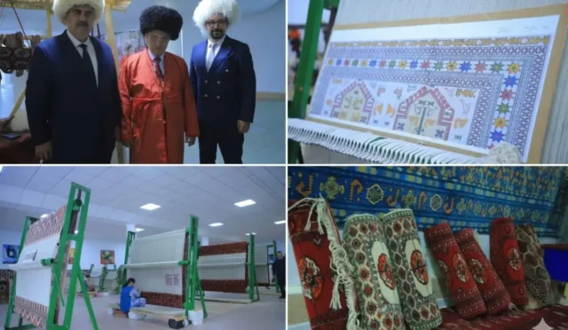 Buhara'da düzenlenen etkinlikte sergilenen Türkmen halıları