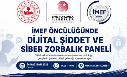 Ankara'da düzenlenen İMEF dijital şiddet ve siber zorbalık paneli etkinliğini temsil eden görsel
