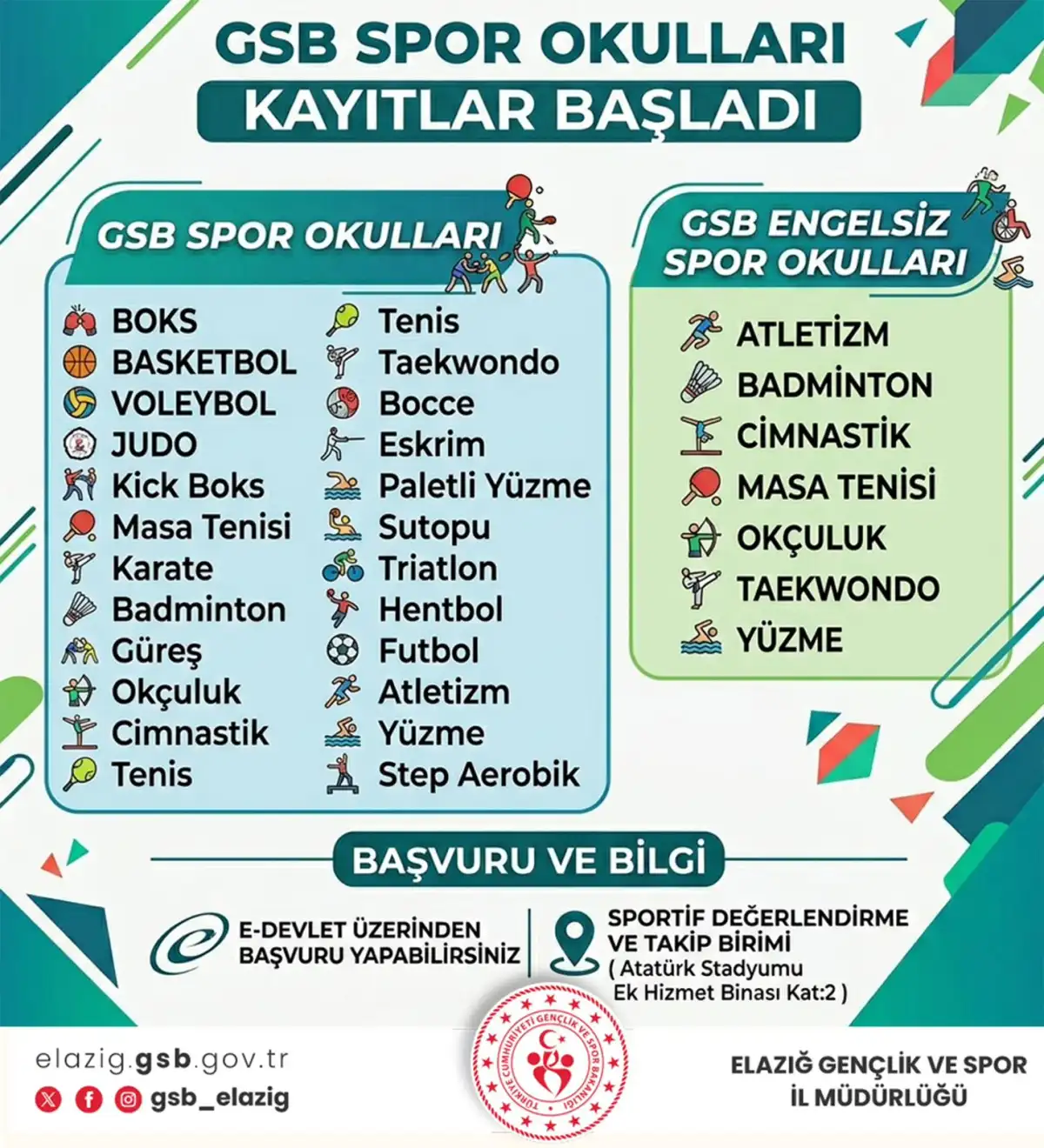 Elazığ’da Ücretsiz GSB Yaz Spor Okulları Kayıtları Başladı: 23 Branşta Gençlere Spor Fırsatı