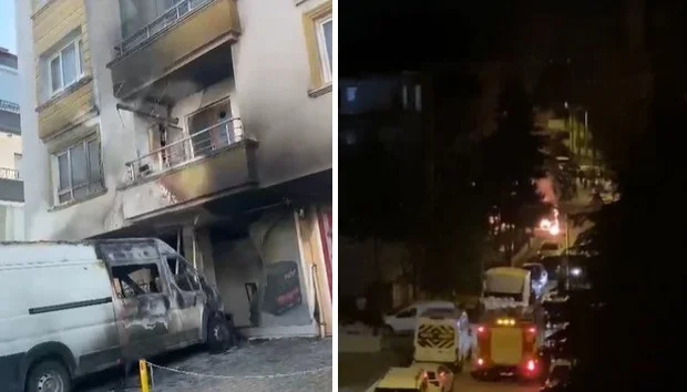 Keçiören'de çıkan yangında zarar gören dükkan ve araç