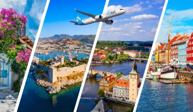 AJet'in Bodrum'dan Avrupa'ya başlattığı direkt uçuşları gösteren görsel