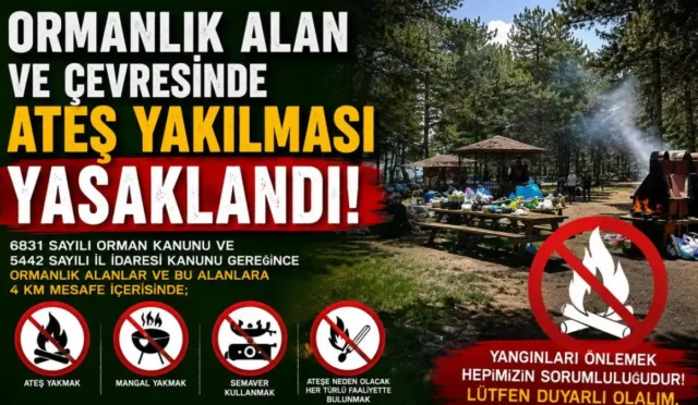Kars'ta orman yangınlarına karşı alınan tedbirler kapsamında ormanlık alanlara giriş yasağını gösteren görsel