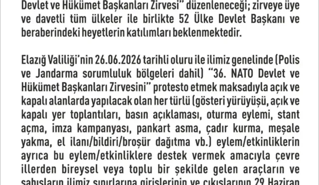 Elazığ Valiliği önünde güvenlik önlemleri ve yasak kararlarını gösteren görsel