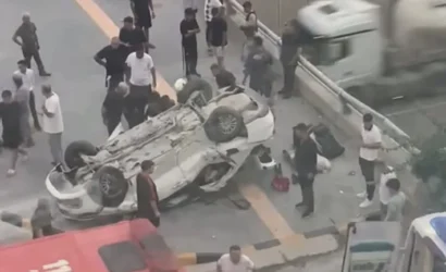 Hatay İskenderun'da otomobilin takla attığı trafik kazası