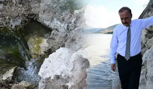Eğirdir Gölü Bağören Köyü kıyılarında oluşan düdenler yetkililerce inceleniyor.