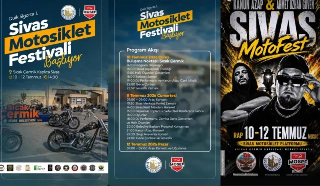 Sivas Motosiklet Festivali katılımcıları kortej halinde ilerliyor