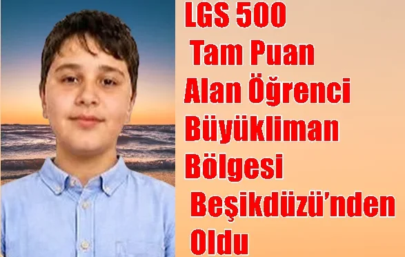LGS 2026'da 500 tam puan alarak birinci olan Melikşah Bozkurt'un fotoğrafı
