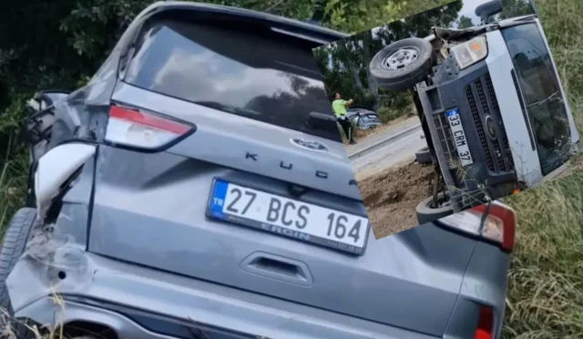 Arsuz'da meydana gelen trafik kazasında otomobil ve ticari araç çarpıştı, yol kenarında hasar gören araçlar ve ekipler.