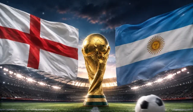 2026 FIFA Dünya Kupası yarı finalinde İngiltere ve Arjantin maçından bir görünüm