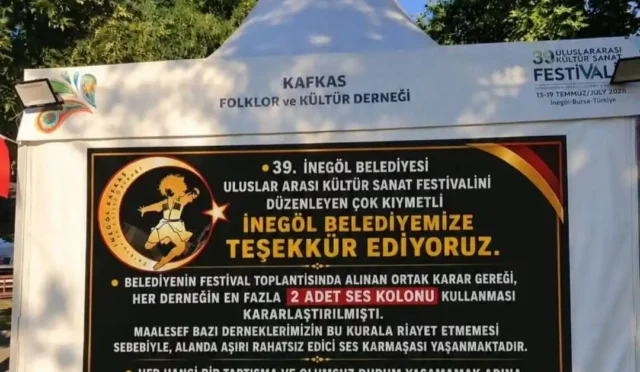 İnegöl Kültür Sanat Festivali'nde dernekler arasında yüksek ses krizi çözüldü.