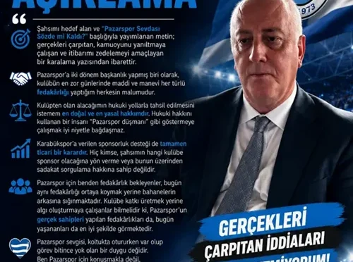 Pazarspor eski başkanı Uğur Aslan'ın sosyal medya paylaşımlarına yönelik açıklaması
