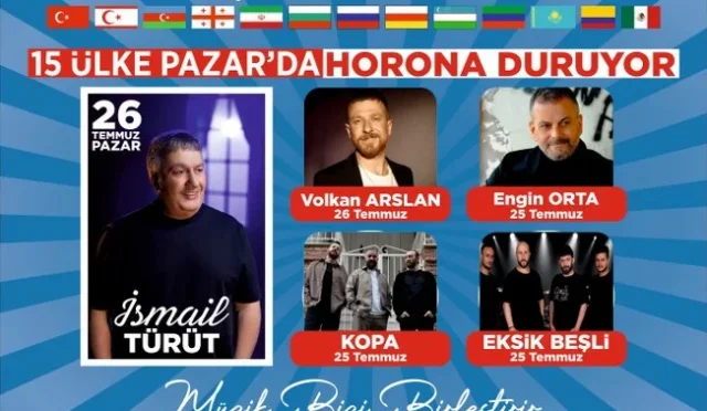 Pazar ilçesinde düzenlenen 15. Uluslararası Halk Dansları ve Tulum Festivali'nden genel görünüm