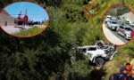 Manavgat'ta uçuruma yuvarlanan otomobilin kaza yeri ve kurtarma çalışmaları